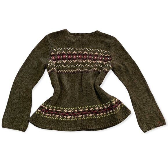 Meg Allen Liz Claiborne Cotton Blend Nordic Sweater L Olive Green 206C - Picture 4 of 8